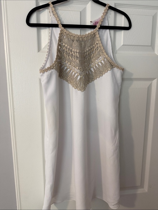 Lilly Pulitzer Dresses & Skirts - Lilly Pulitzer White Mini Dress with Gold Crochet Yoke